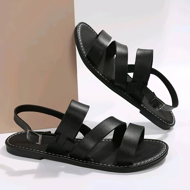 Women's Triple Strap Buckle Flat Sandals
