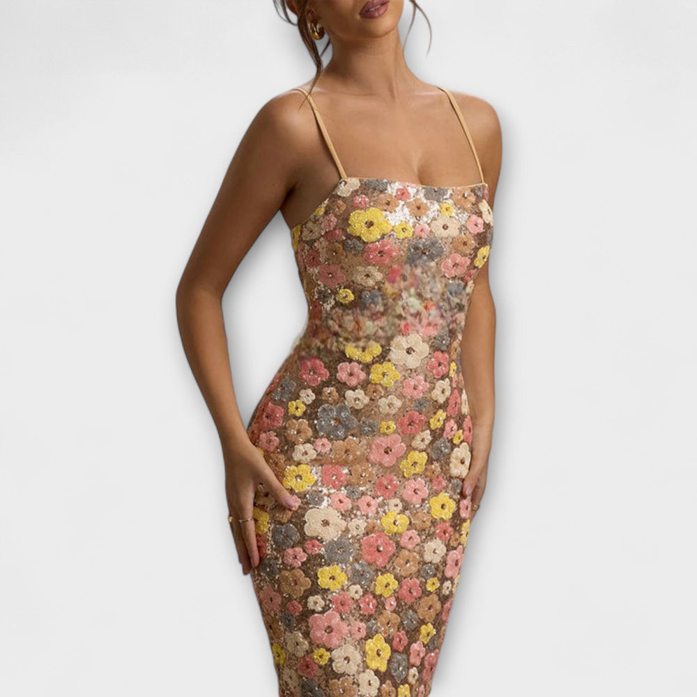 Women's Floral Sequin Bodycon Maxi Dress