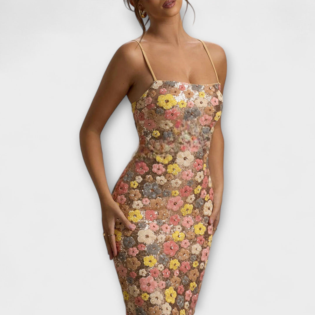 Women's Floral Sequin Bodycon Maxi Dress