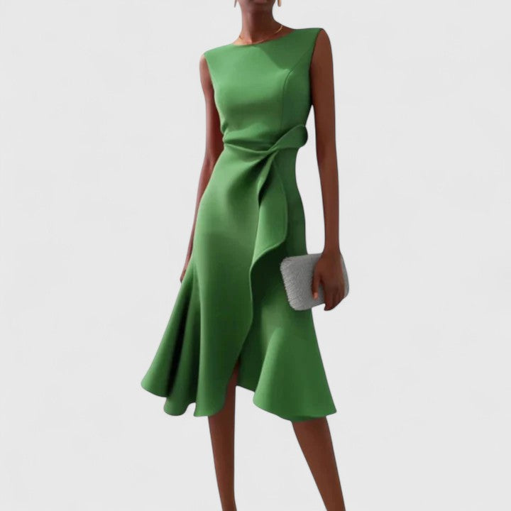 Women's Elegant Sleeveless Mermaid Midi Dress with Waist Tie