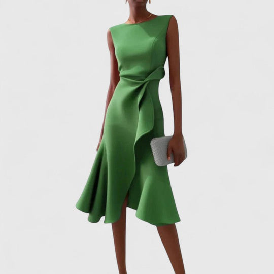 Women's Elegant Sleeveless Mermaid Midi Dress with Waist Tie