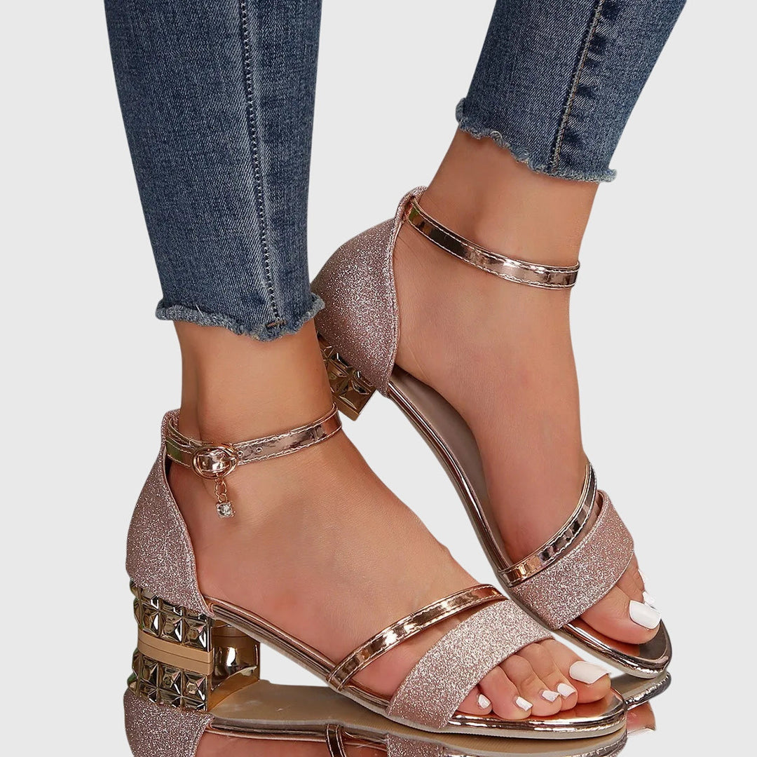 Women's Glitter Strap Block Heel Evening Sandals
