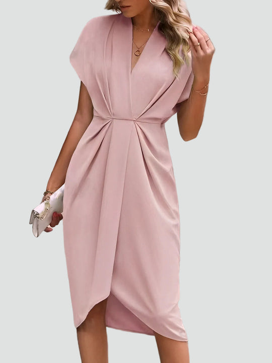 Women's Draped Waist Surplice Midi Dress