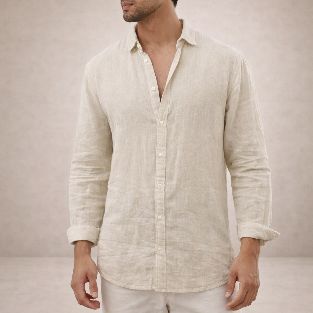 Men's Casual Linen-Blend Button-Up Shirt