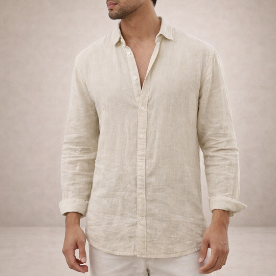 Men's Casual Linen-Blend Button-Up Shirt