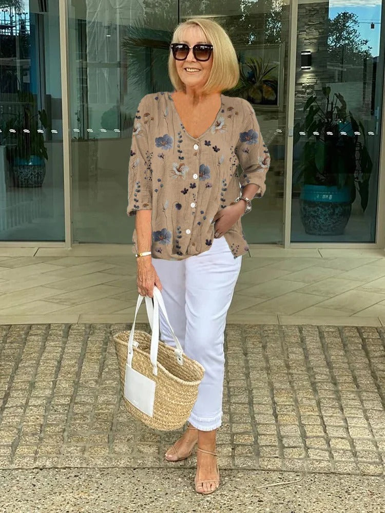 Women's Floral Print Button-Up Casual Blouse