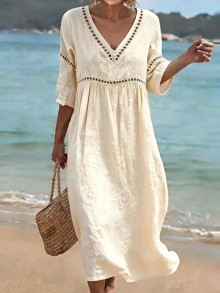 Women's Bohemian Lace Trim Midi Dress