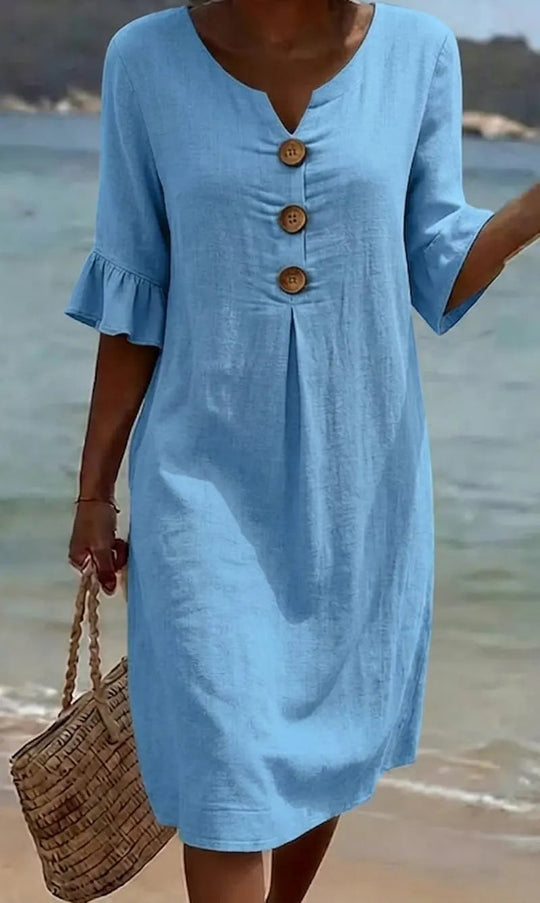Damen Midi-Kleid mit Knopfdetails und luftigem Schnitt