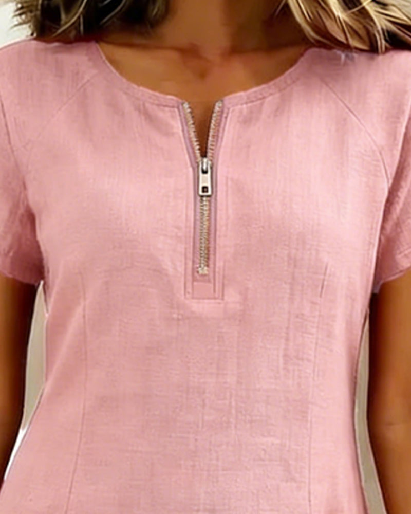 Damen Freizeitkleid mit Reißverschluss und Taschen
