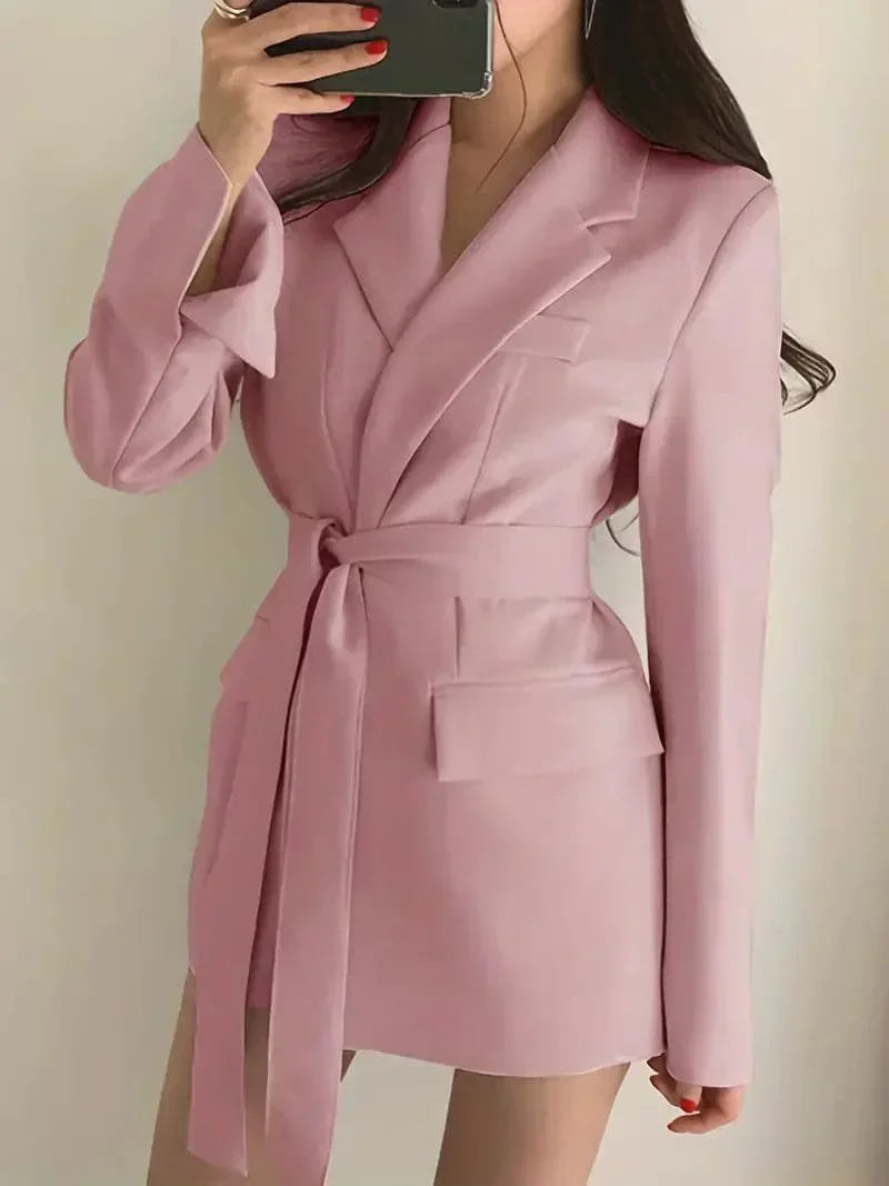 Damen Gürteldesign Wickel Blazer Kleid