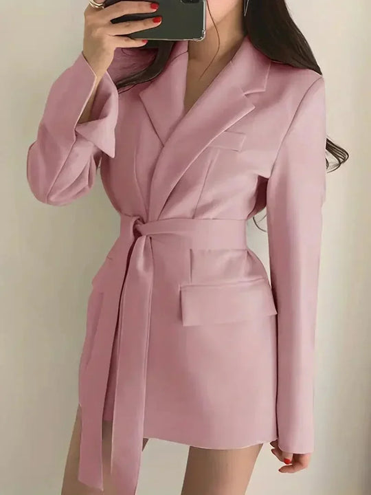 Damen Gürteldesign Wickel Blazer Kleid