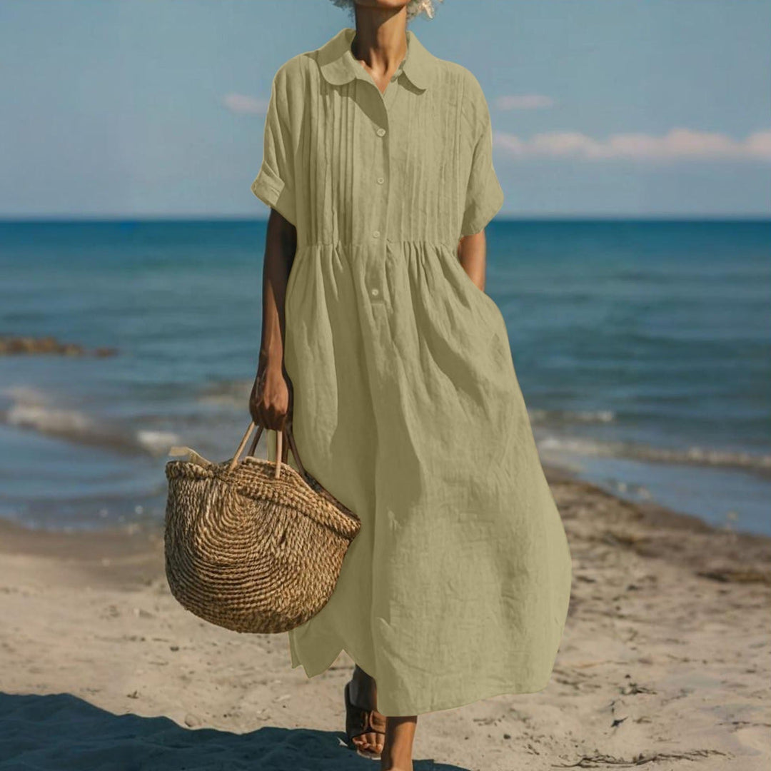 Women's Button Front Collared Maxi Shirt Dress