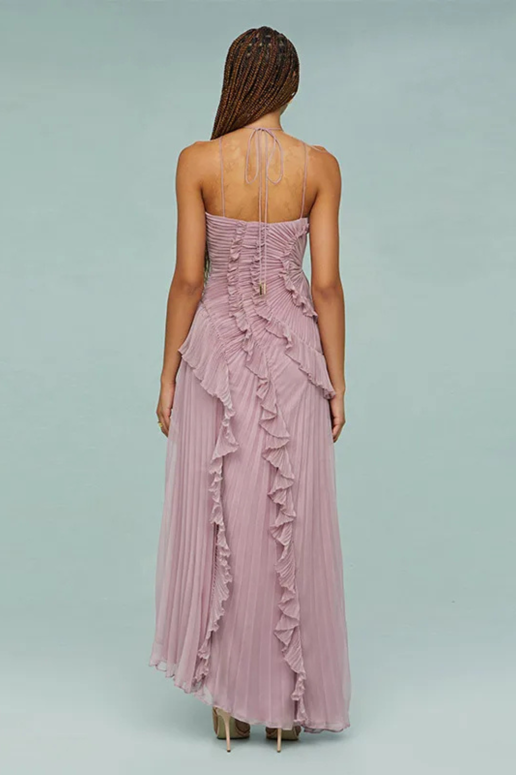 Women's Pleated Ruffle Halter High-Low Evening Dress