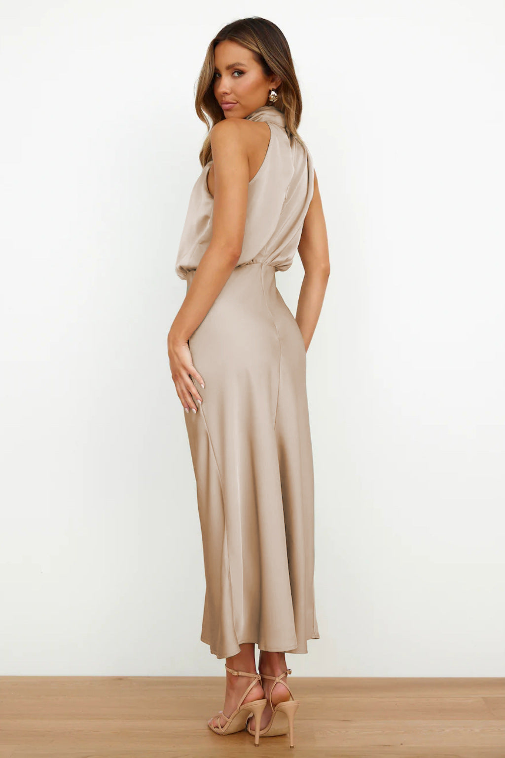 Women's Halter Neck Maxi Dress with Draped Bodice