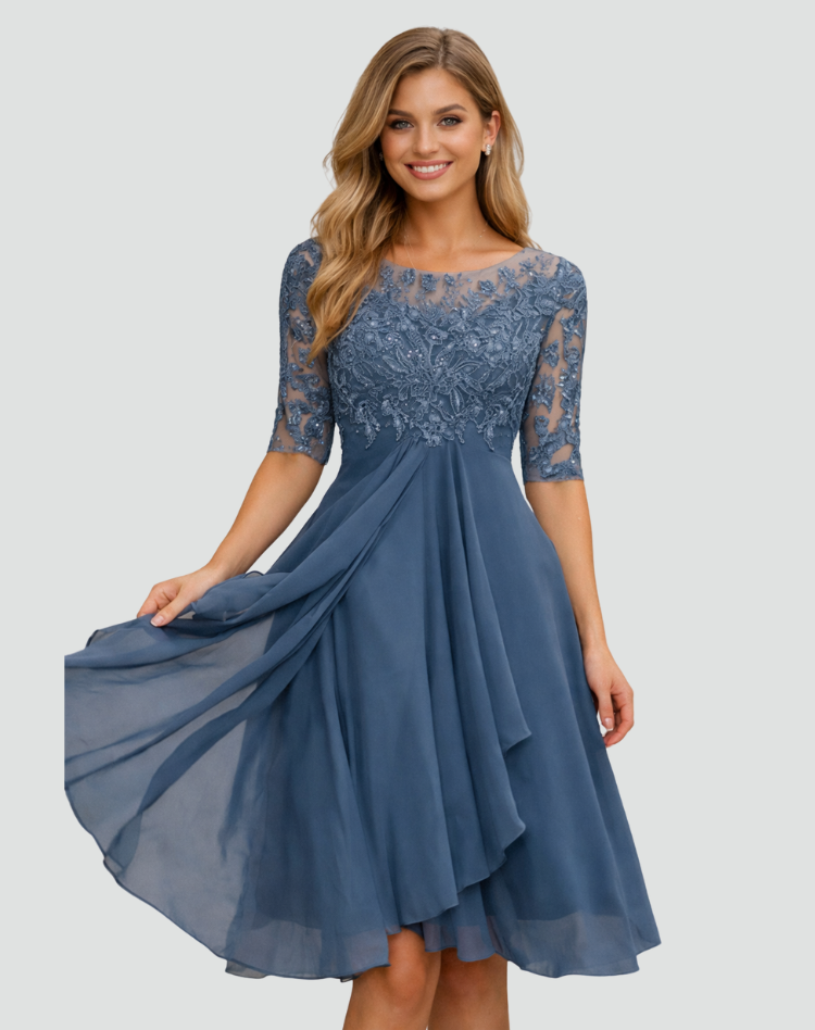 Women's Floral Lace Overlay Midi Dress