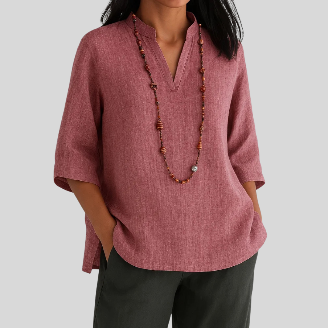 Damen entspannte Bluse mit Mandarin-Kragen