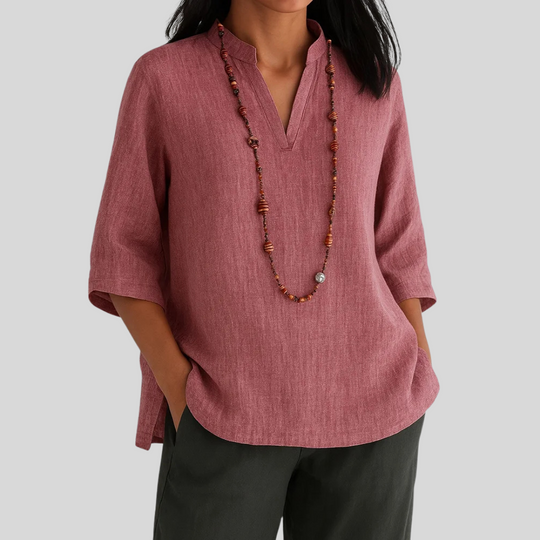 Damen entspannte Bluse mit Mandarin-Kragen