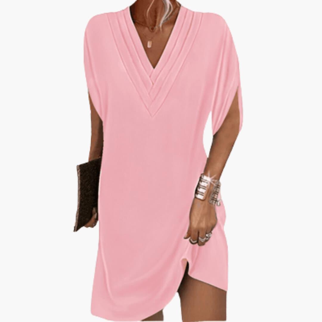 Women's Relaxed V-Neck Shift Dress with Draped Sleeves