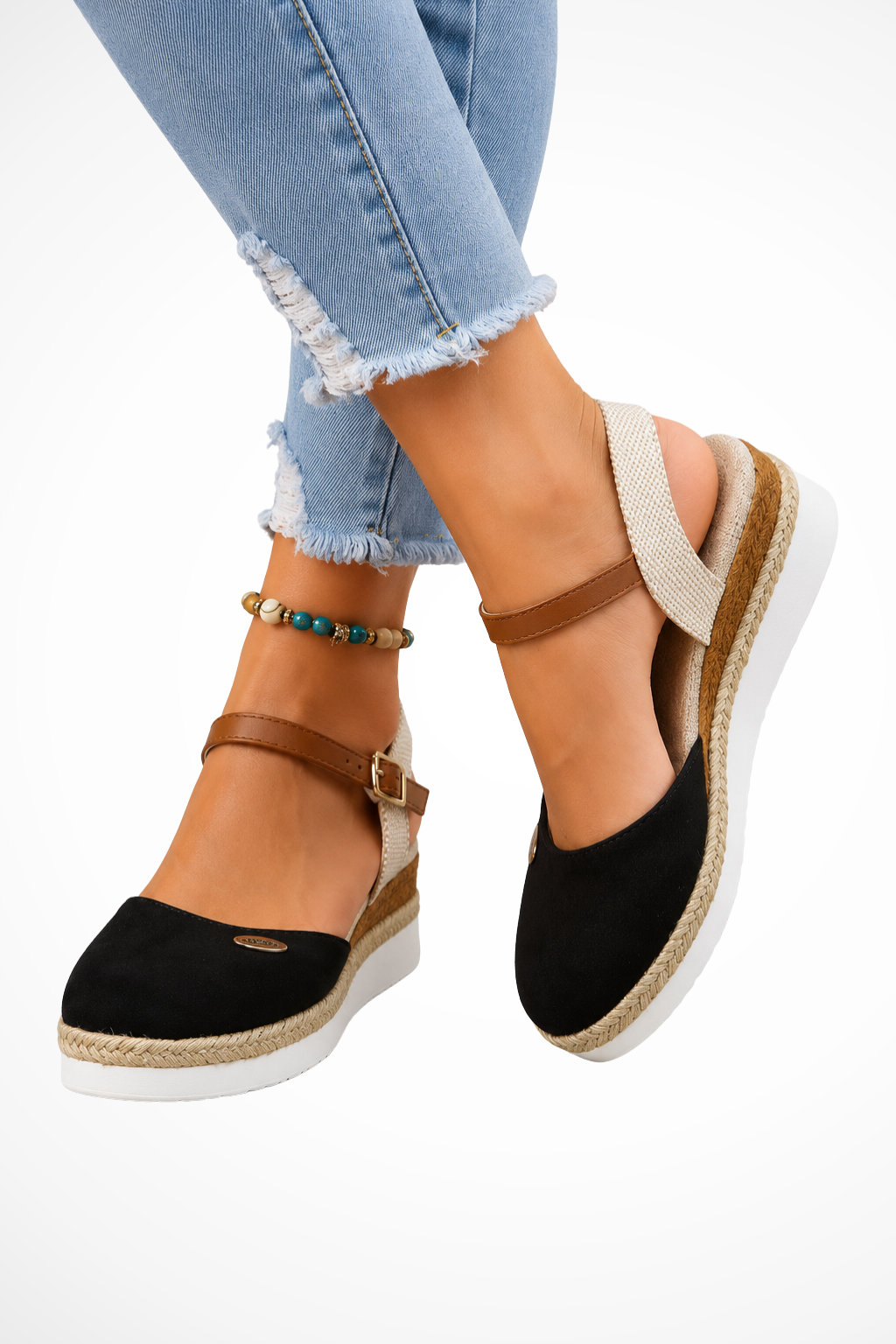Damen Espadrille Keilabsatz Mary Jane Schuhe