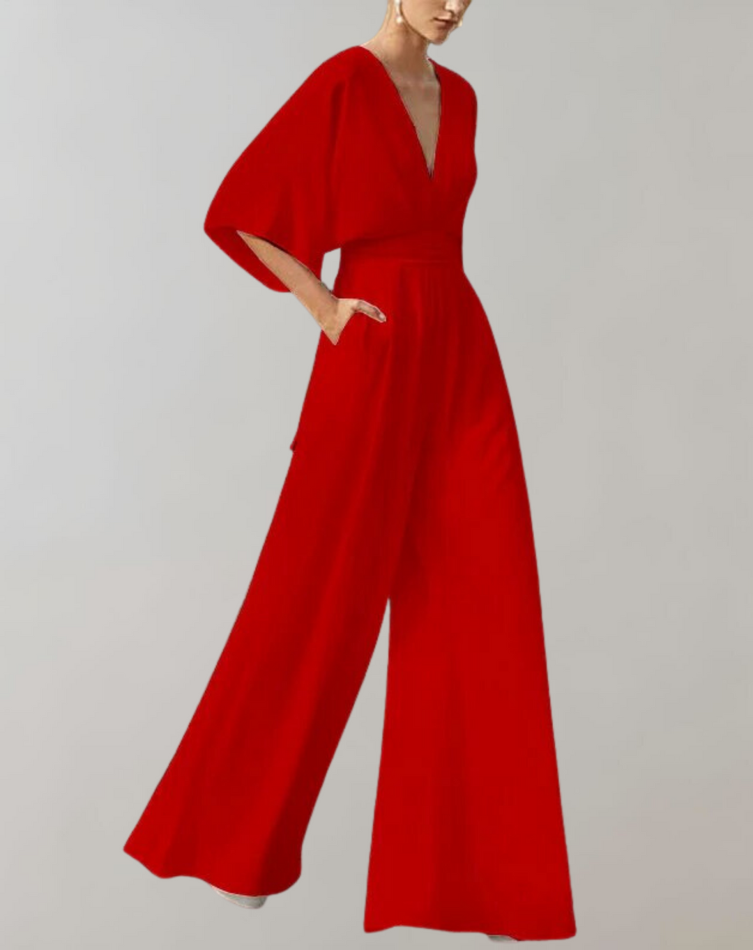 Women's Elegant V-Neck Wide Leg Cape Sleeve Jumpsuit
