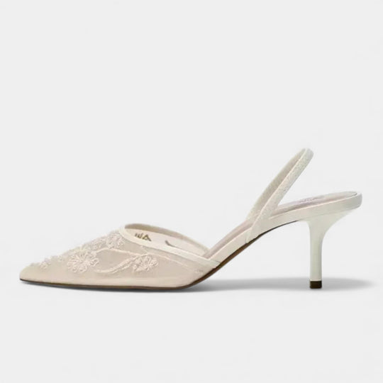 Women's Embroidered Mesh Pointed Toe Stiletto Mules