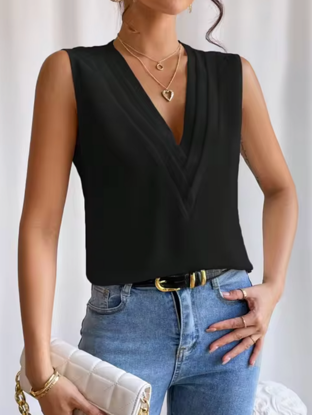 Women's Elegant Sleeveless Surplice V-Neck Blouse