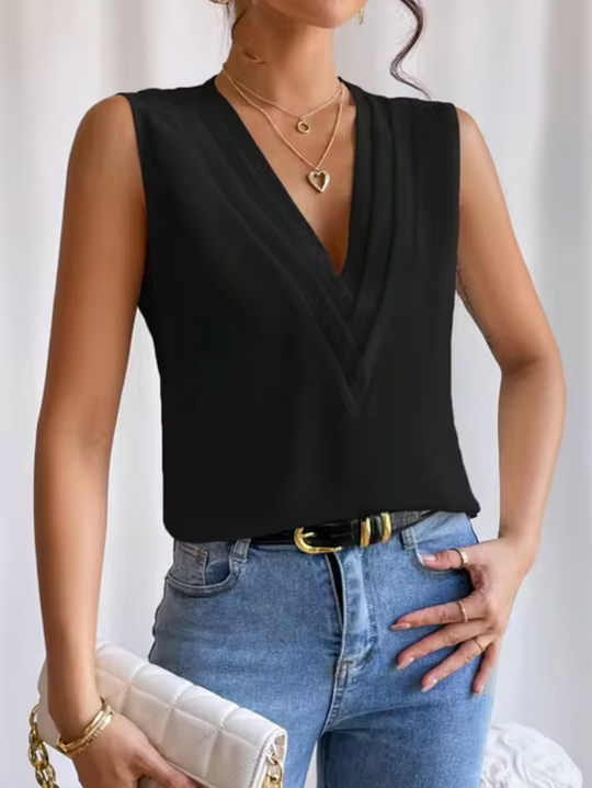 Women's Elegant Sleeveless Surplice V-Neck Blouse