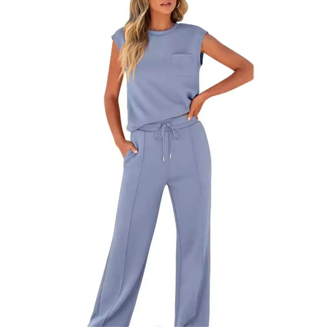 Women's Casual Sleeveless Top & Wide Leg Lounge Pants Set