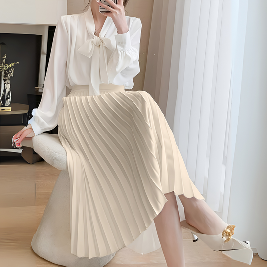 Women's Pleated Midi Skirt with High Waist