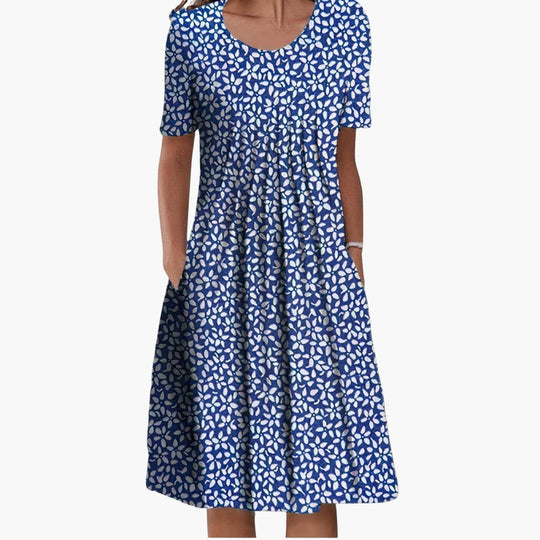 Women's Printed Pocket Midi Dress with Relaxed A-Line Fit