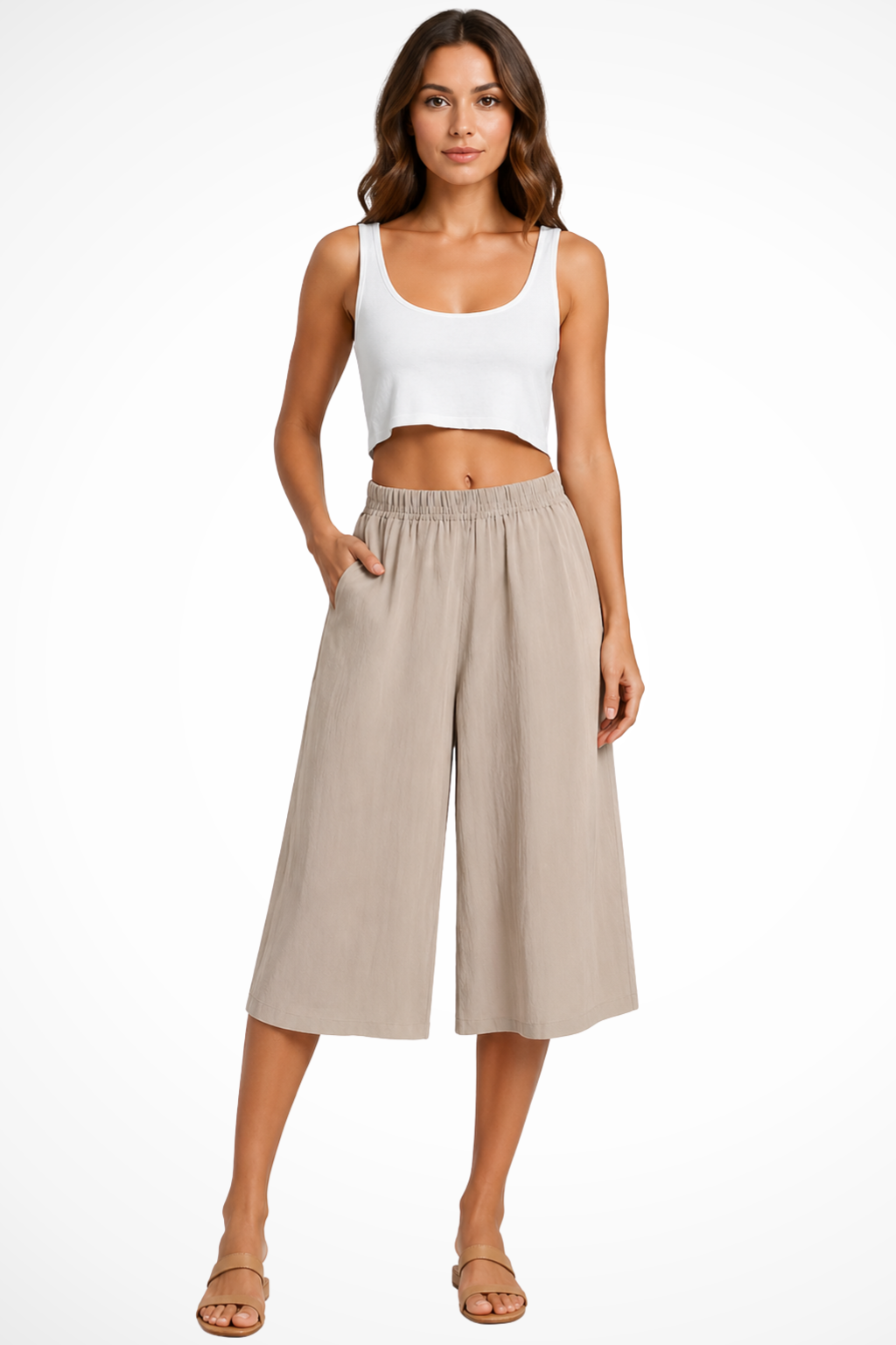 Damen Culotte-Hose mit weitem Bein und Taschen, gekürzt