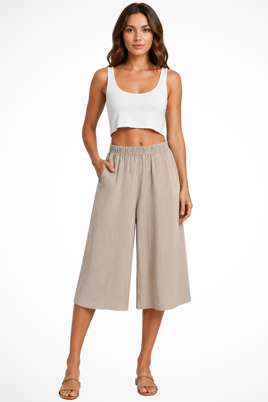Damen Culotte-Hose mit weitem Bein und Taschen, gekürzt