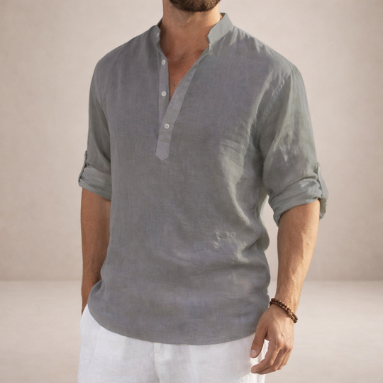 Men's Casual Linen-Blend Henley Shirt