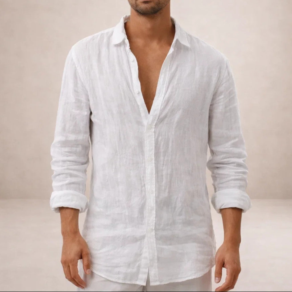 Men's Casual Linen-Blend Button-Up Shirt