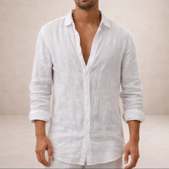 Men's Casual Linen-Blend Button-Up Shirt