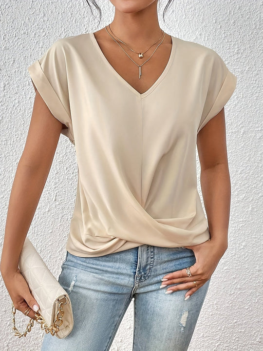 Damenbluse mit gedrehtem Saum und V-Ausschnitt
