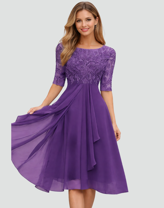 Women's Floral Lace Overlay Midi Dress