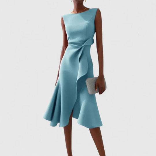 Women's Elegant Sleeveless Mermaid Midi Dress with Waist Tie