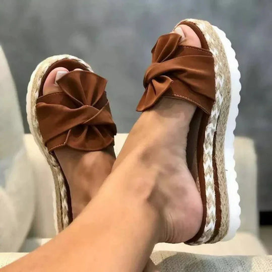 Women's Bow Detail Platform Slide Sandals