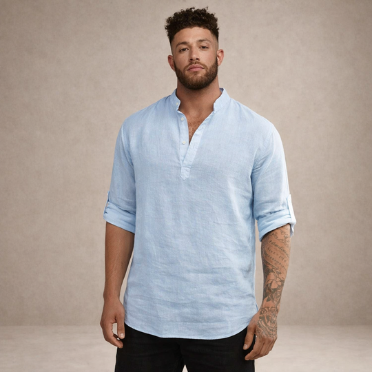 Men's Casual Linen-Blend Henley Shirt
