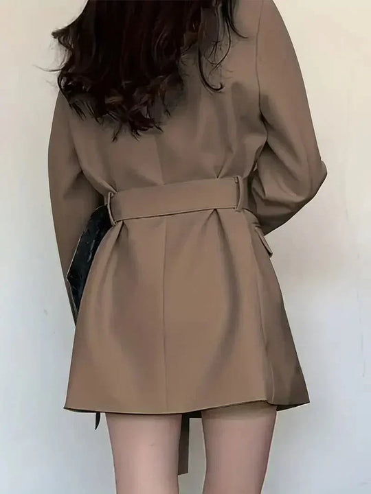 Damen Gürteldesign Wickel Blazer Kleid