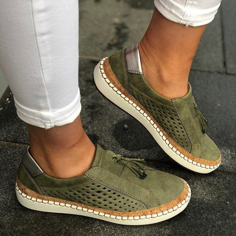 Women's Perforated Slip-On Comfort Loafers with Tassel Detail