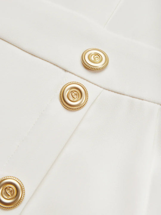 Elegantes ärmelloses Damenblusen- und Midirock-Set mit Knopfdetail