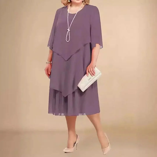 Women's Elegant Layered Chiffon Midi Dress