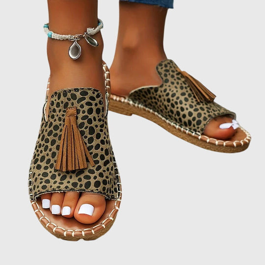 Women's Bohemian Tassel Slide Sandals with Tribal Print