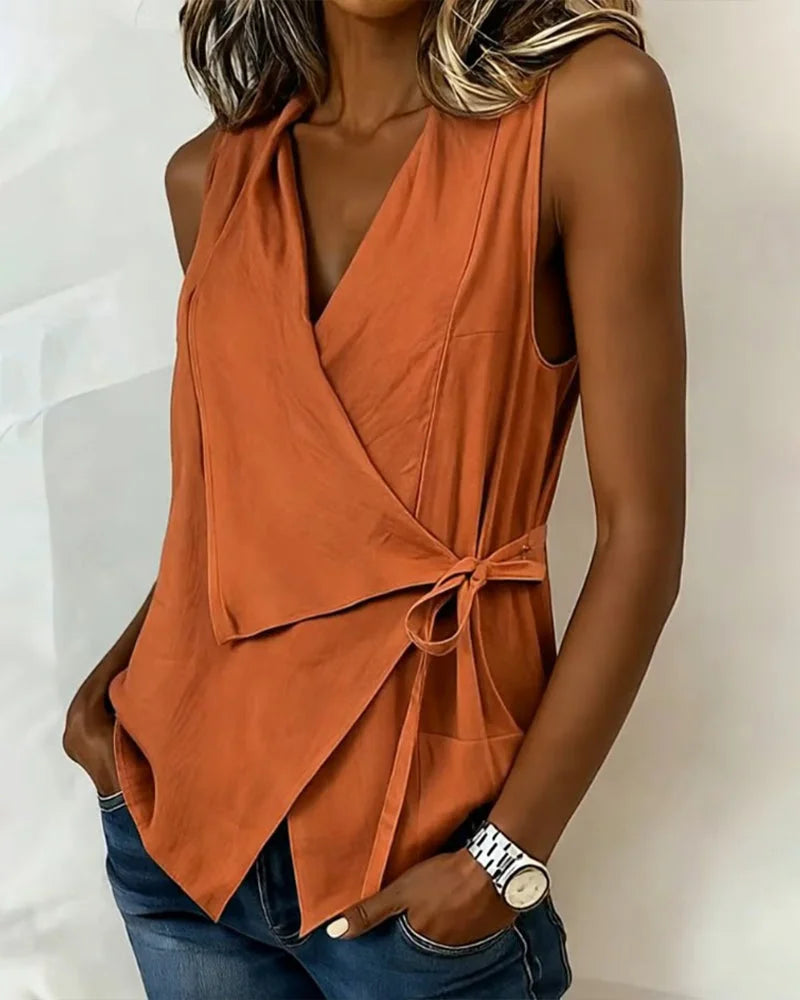 Women's Sleeveless Wrap-Front Tie Blouse