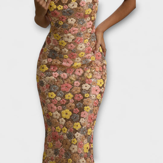 Women's Floral Sequin Bodycon Maxi Dress