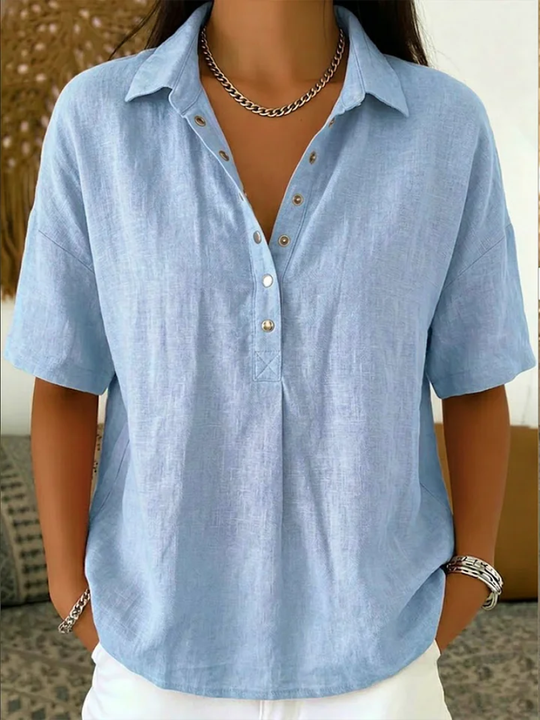 Women's Casual Button Placket Collared Blouse