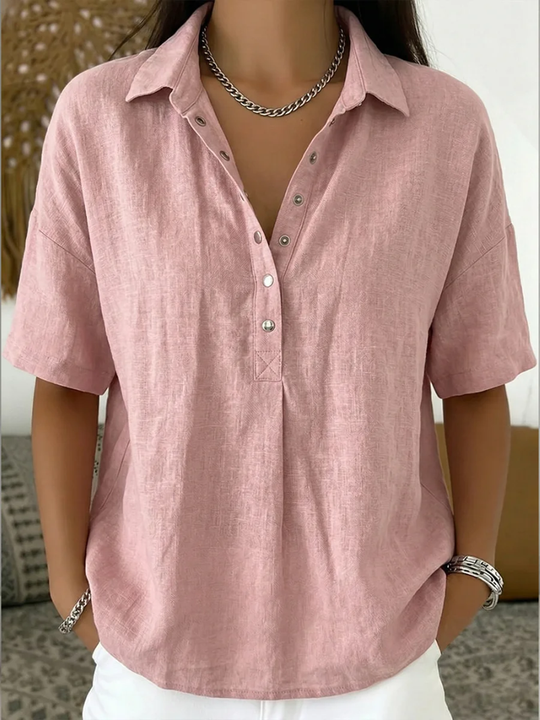 Women's Casual Button Placket Collared Blouse