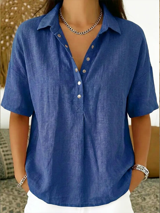 Women's Casual Button Placket Collared Blouse
